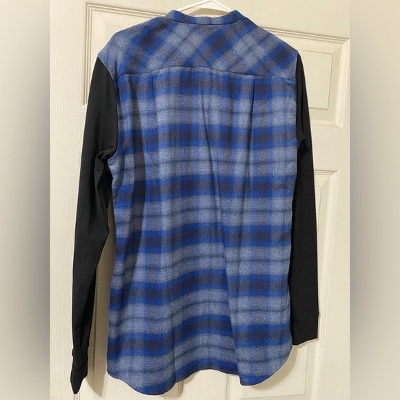 Brand New Siksilk Contrast Arm Checkered Grandad Shirt SS-12490 Blue/Black sz M - Picture 2 of 4